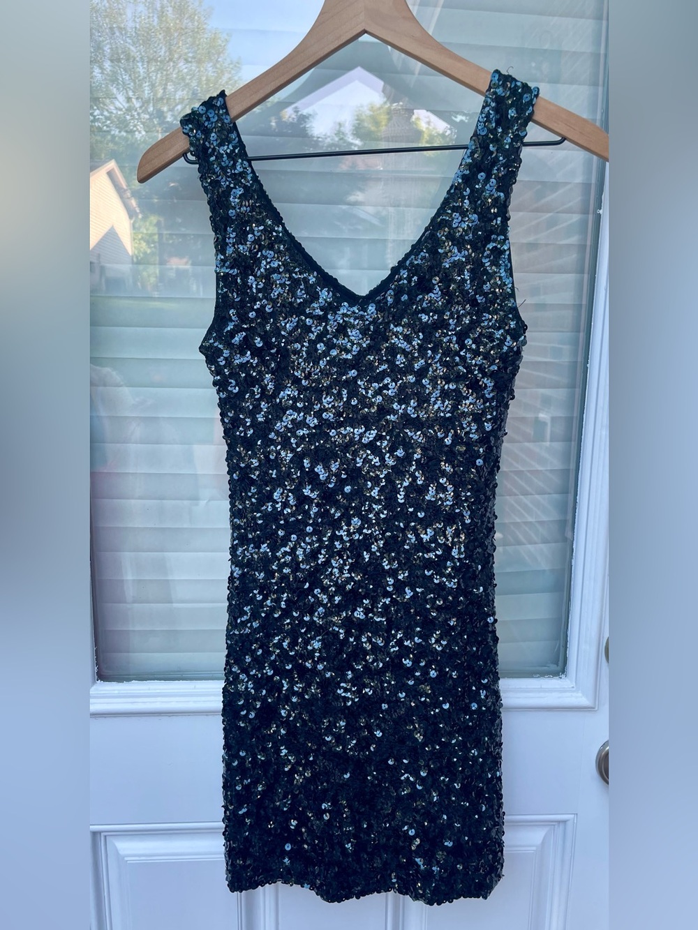 Amber Blue Black Sequin V-Neck Mini Dress
